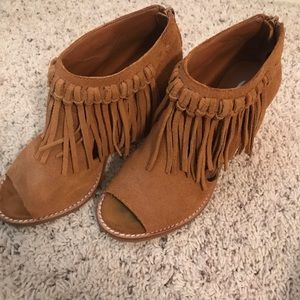 Fringe opened toe booties
